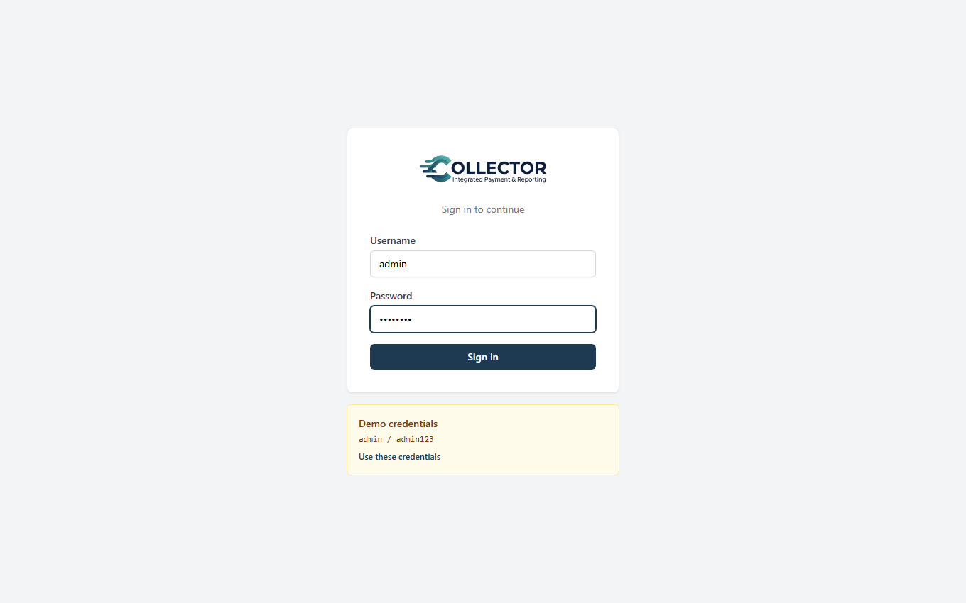 The admin sign-in screen