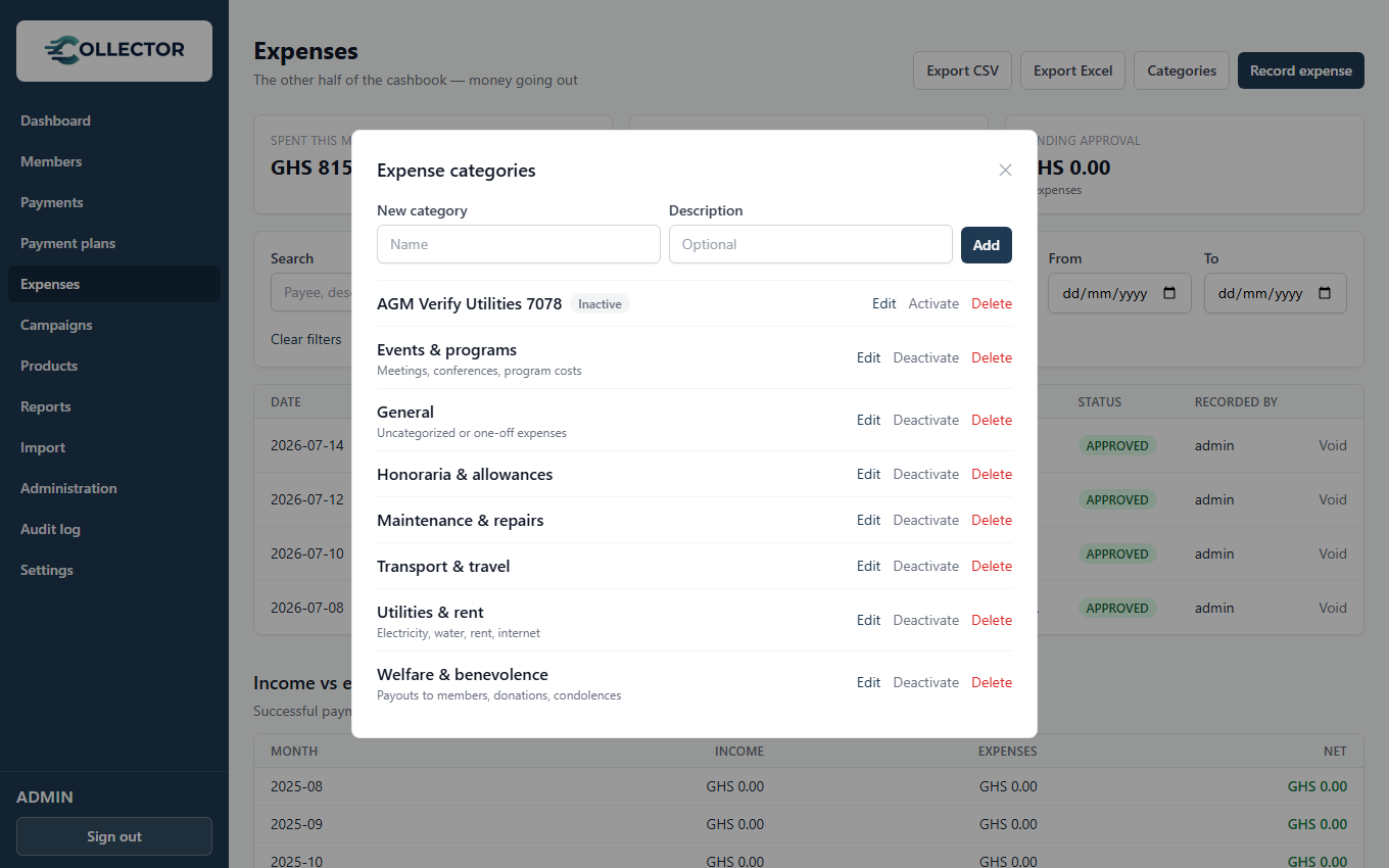 Managing expense categories
