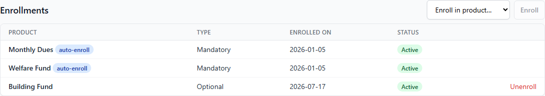 Managing a member's enrollments
