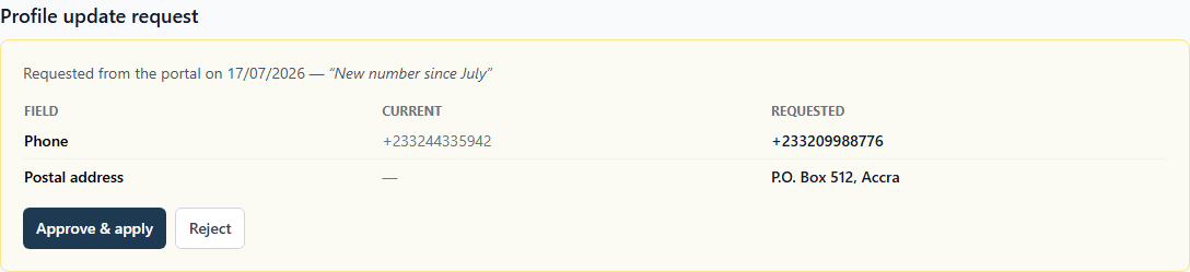 Reviewing a member's profile update request