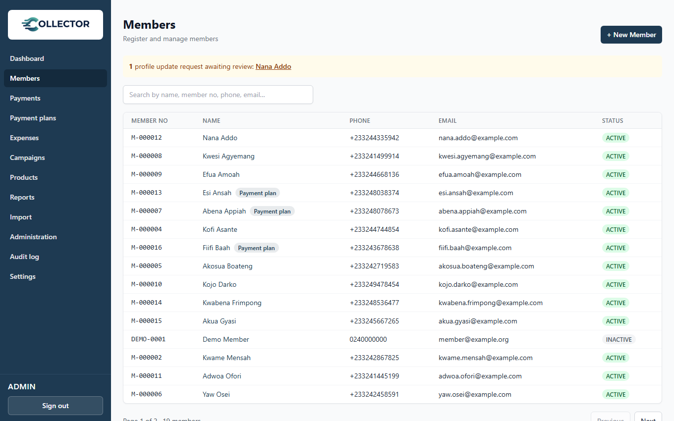 The Members page
