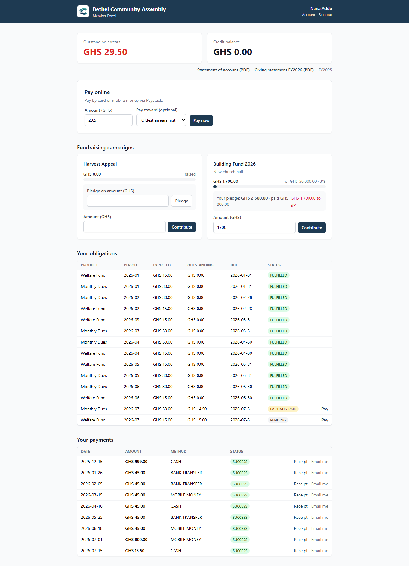 The member portal dashboard