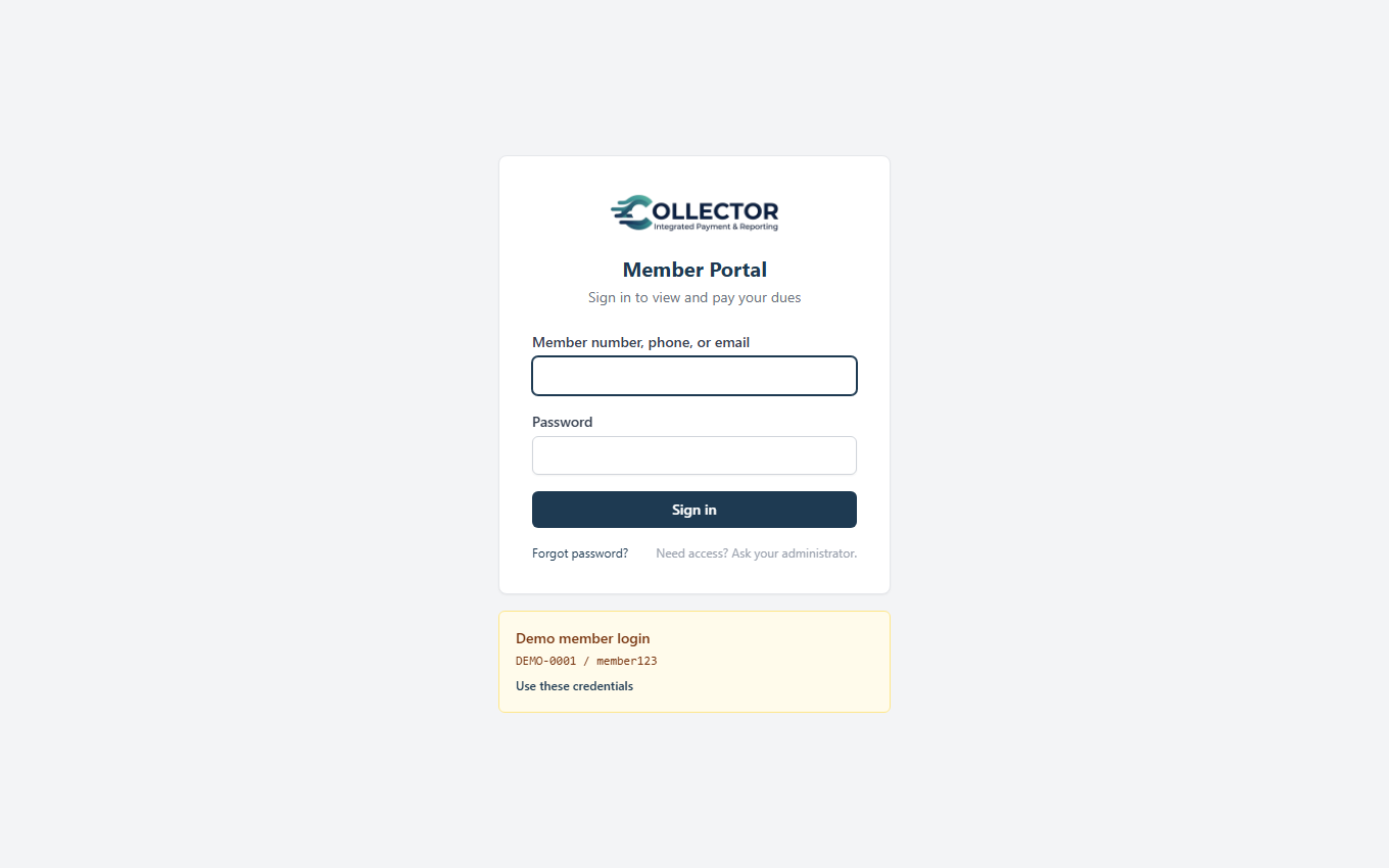 The member portal sign-in